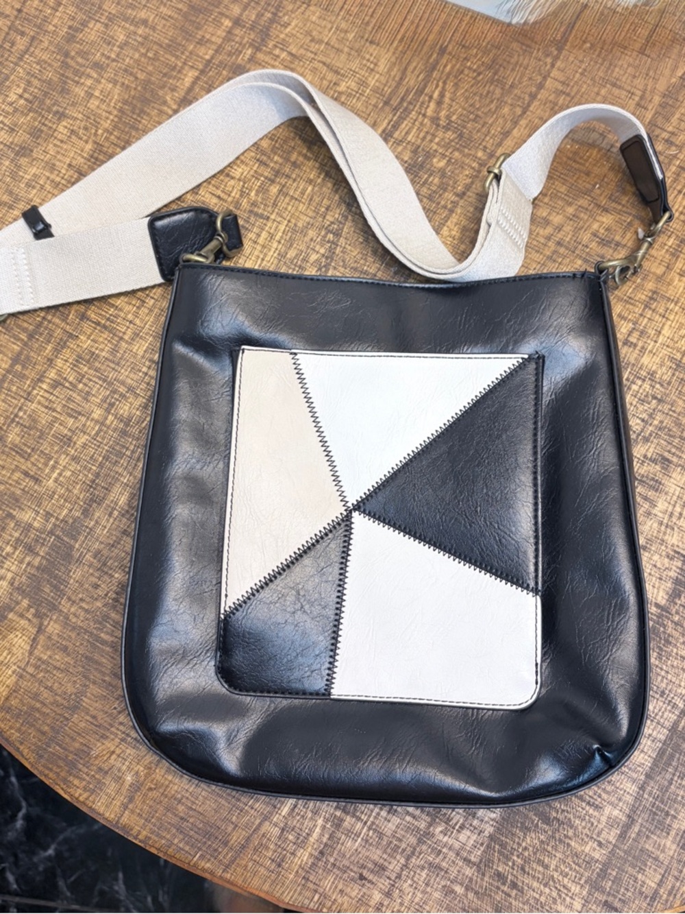 Black and Cream Patchwork Crossbody Bag